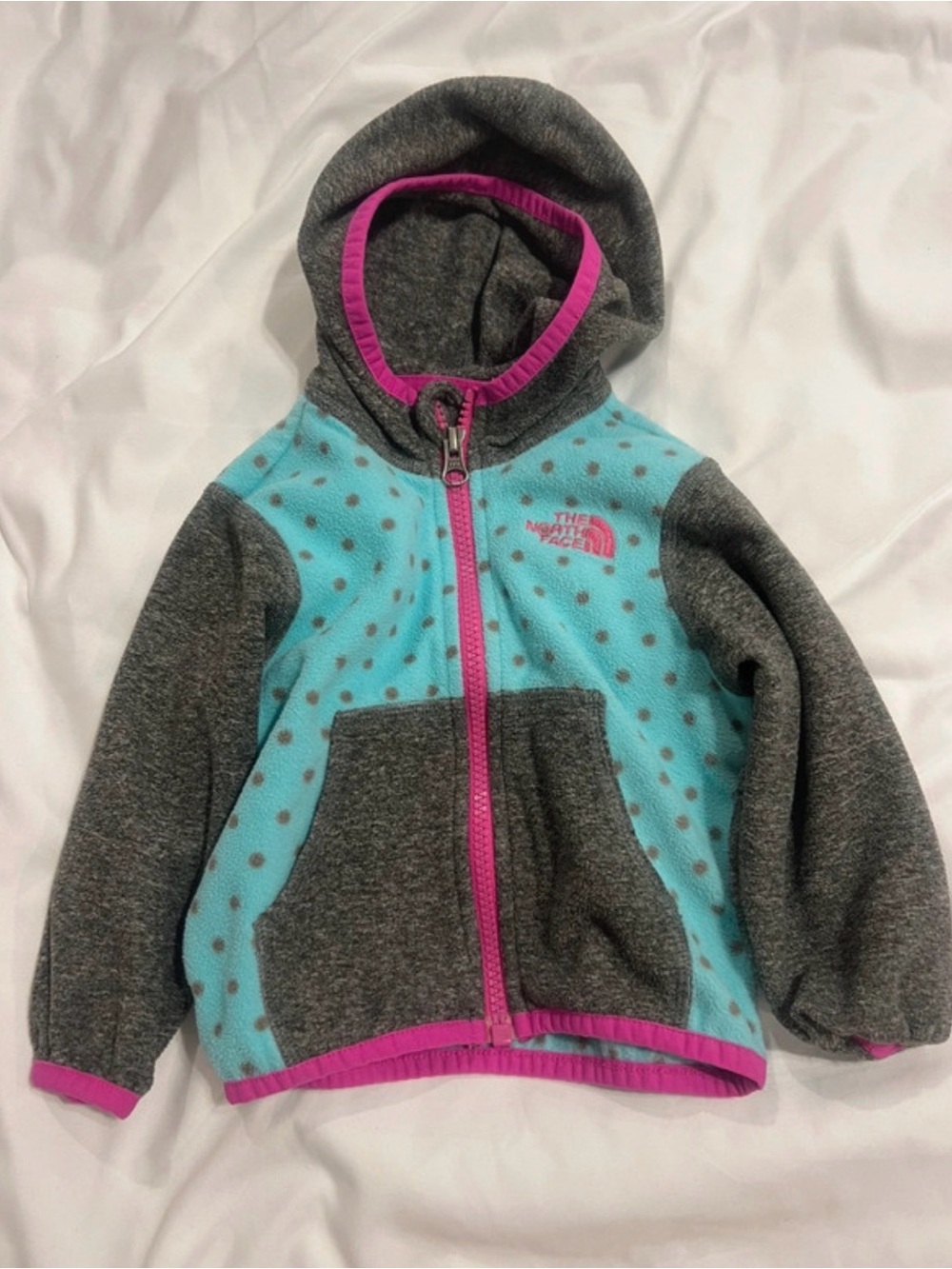 The North Face Gray, Aqua & Pink Polka-Dot Hooded Fleece Jacket 6-12months